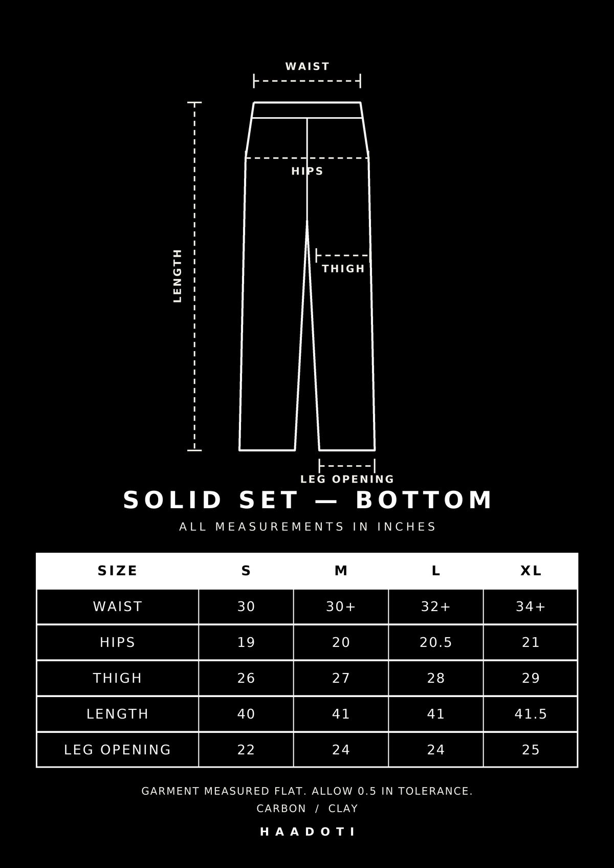 Bottom size chart